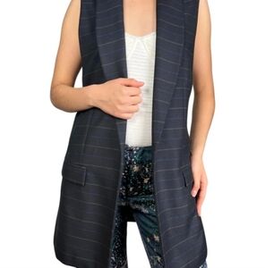 Women's Black Striped Sleeveless Blazer